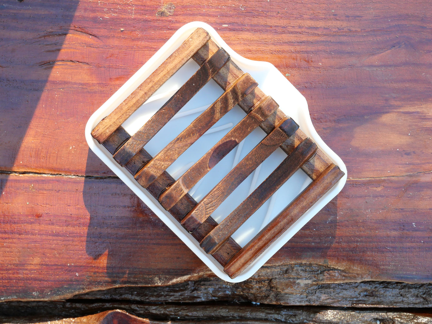 Wooden soap dish with silicone draining dish