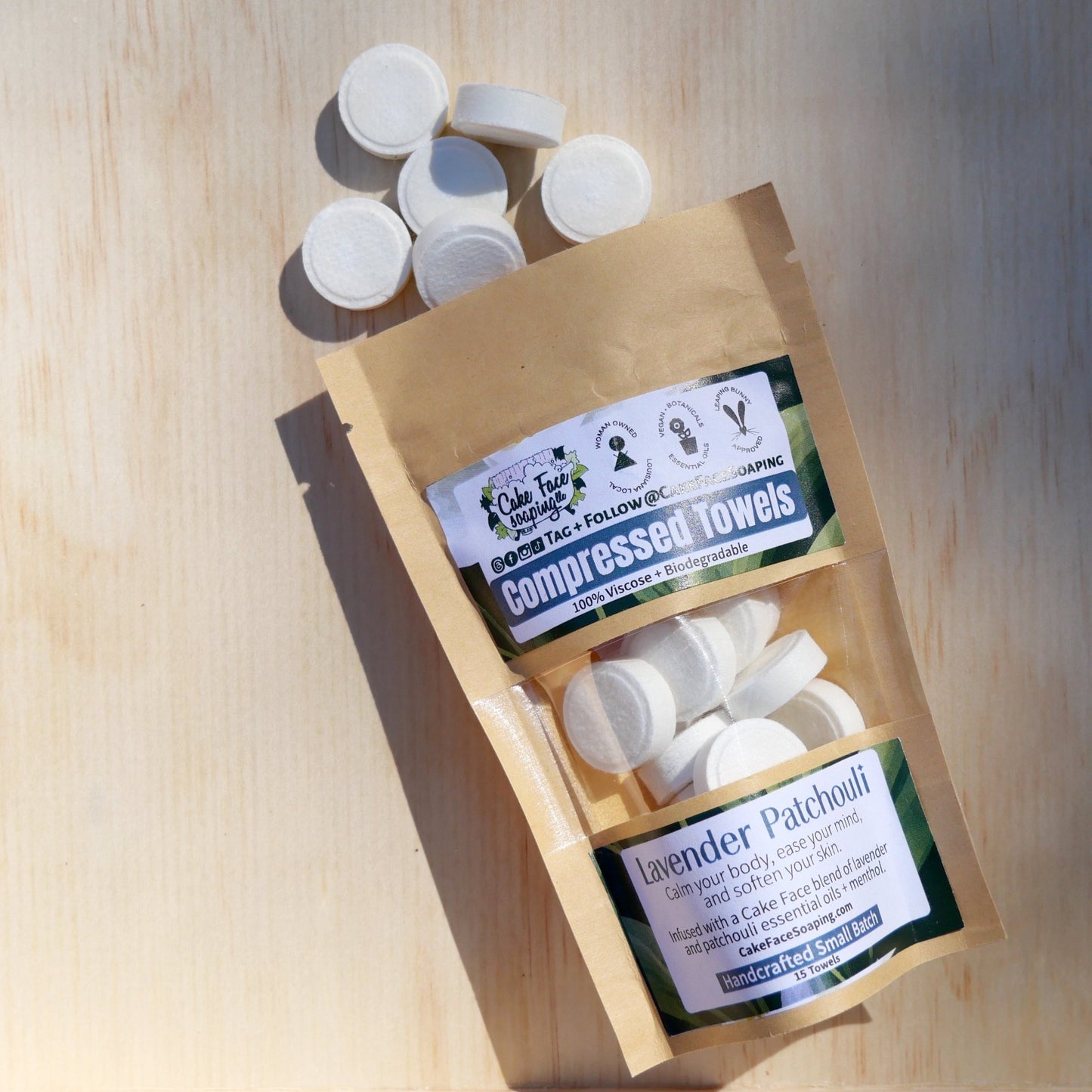 Compressed Towels - Lavender Patchouli - CakeFaceSoaping