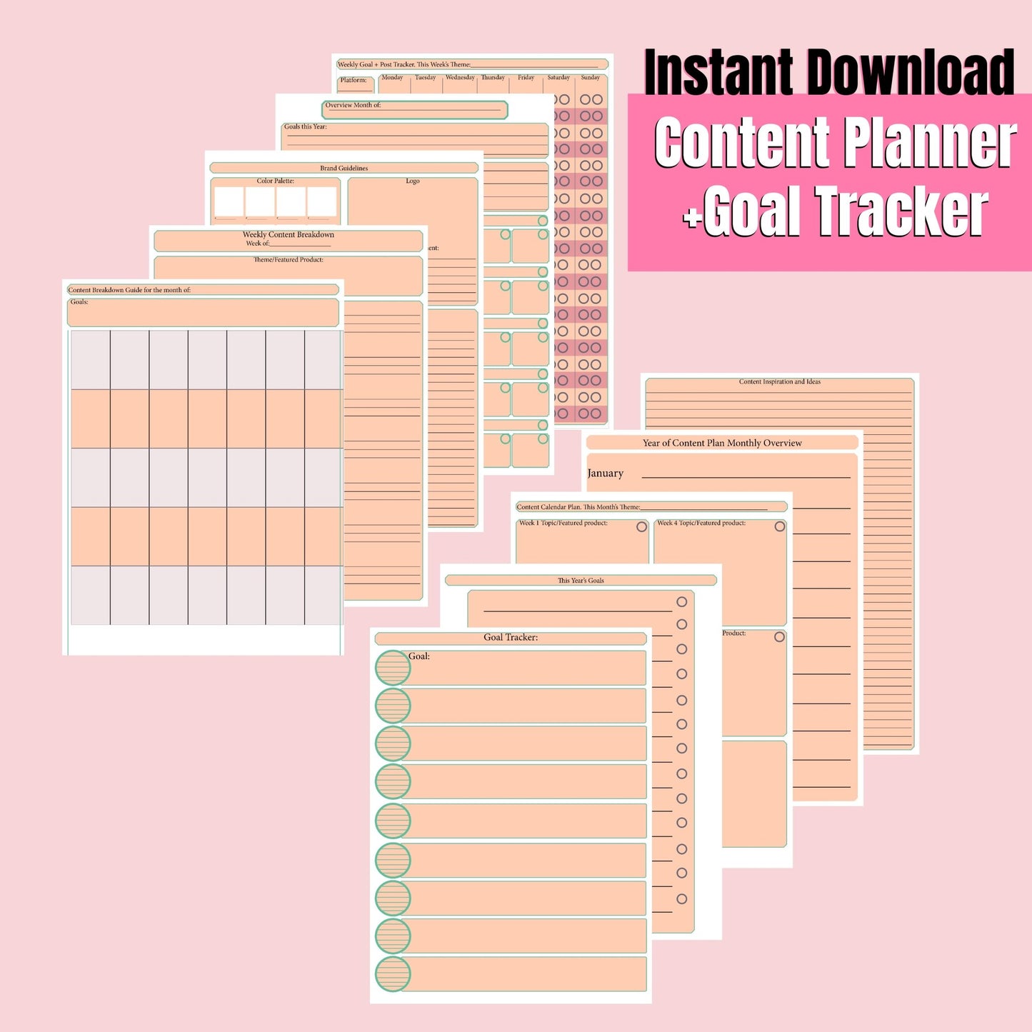 Content Planner + Goal Tracker Instant Download - CakeFaceSoaping