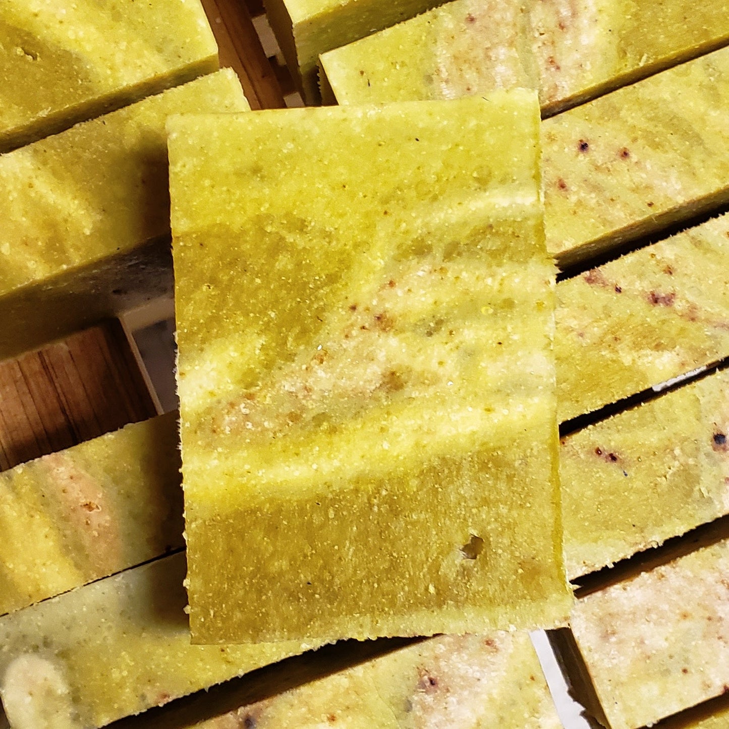 Lemongrass Sugar Bar Soap – massaging cornmeal and white sugars gently exfoliate - CakeFaceSoaping