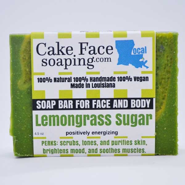 Lemongrass Sugar Bar Soap – massaging cornmeal and white sugars gently exfoliate - CakeFaceSoaping