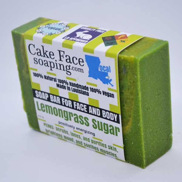Lemongrass Sugar Bar Soap – massaging cornmeal and white sugars gently exfoliate - CakeFaceSoaping