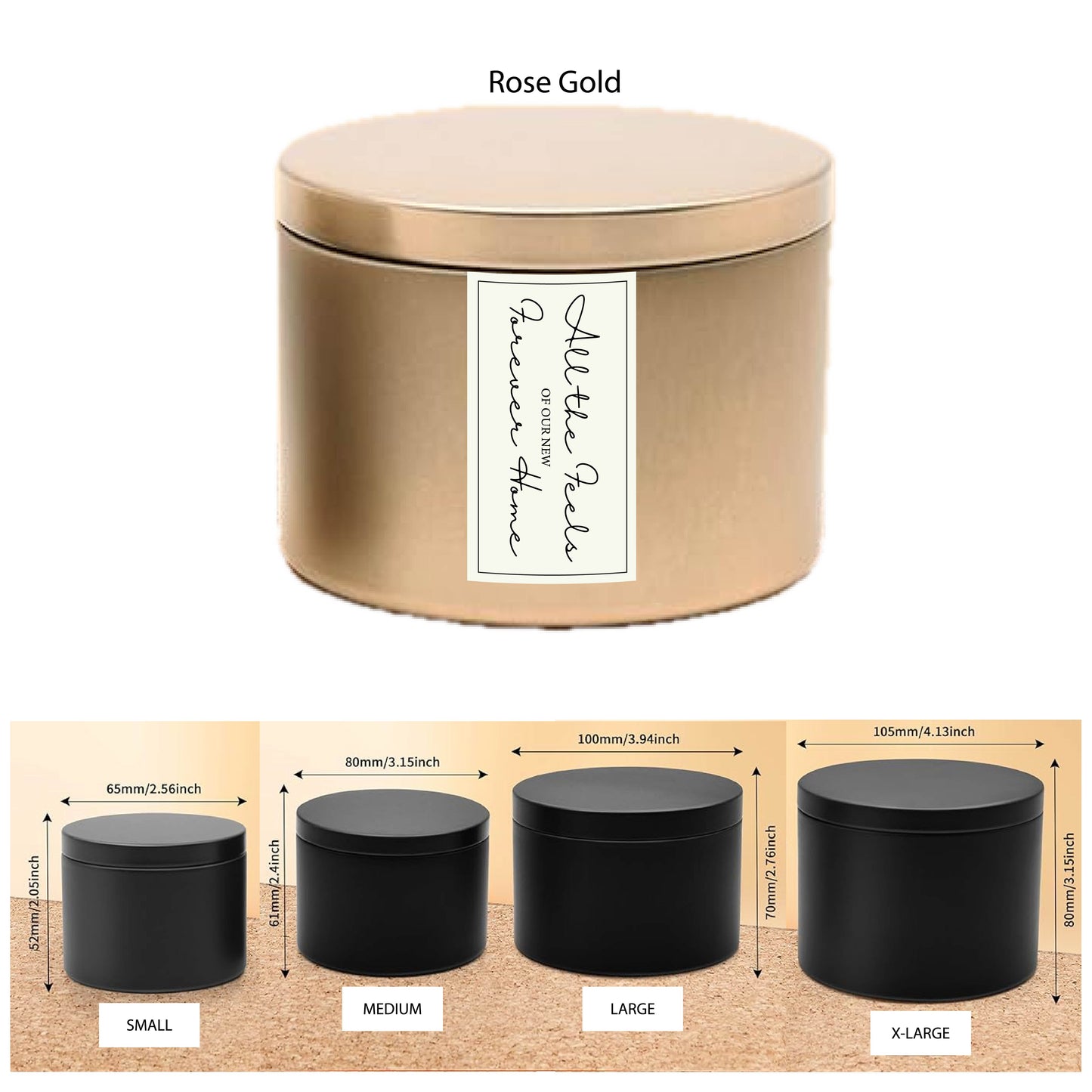 "All the Feels" BULK Rose Gold Tins Customizable Candles