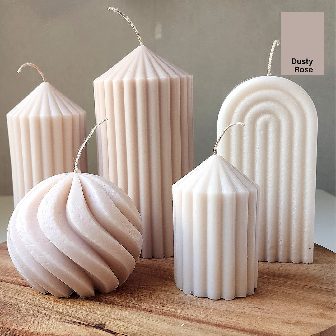 Ribbed Pillar Aesthetic Candle in Dusty Rose
