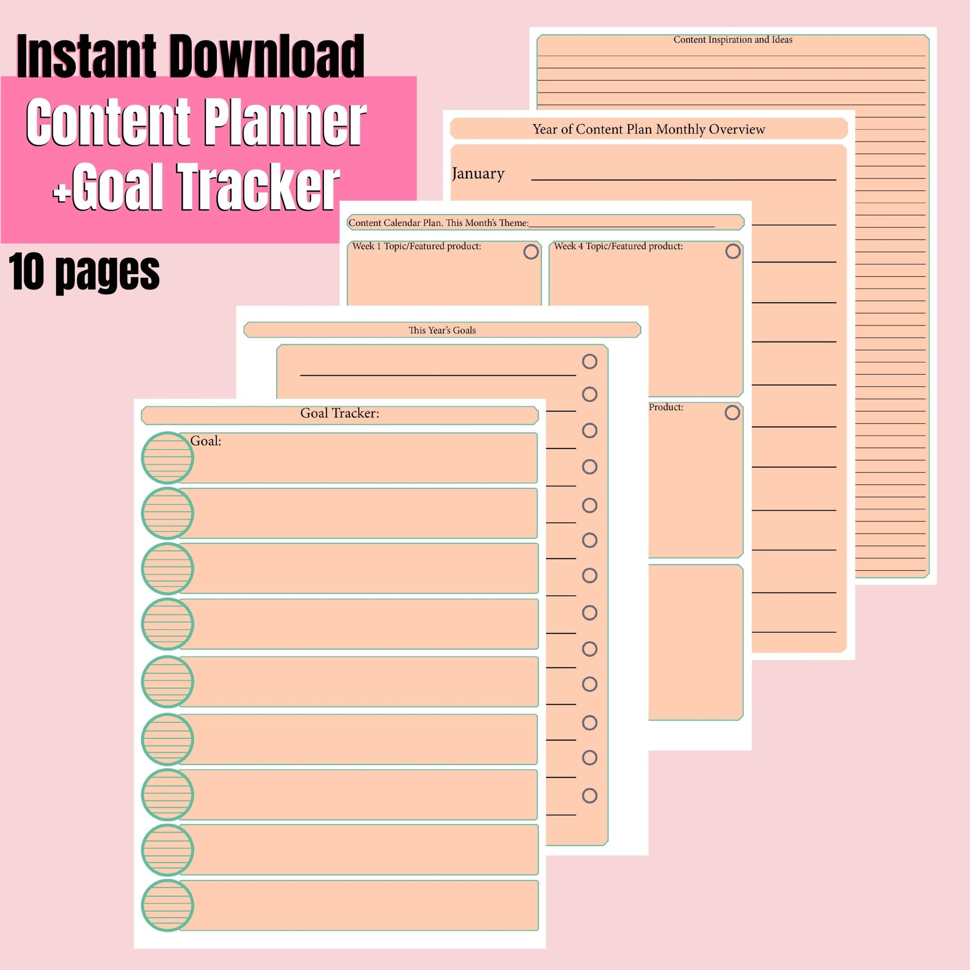 Content Planner + Goal Tracker Instant Download - CakeFaceSoaping