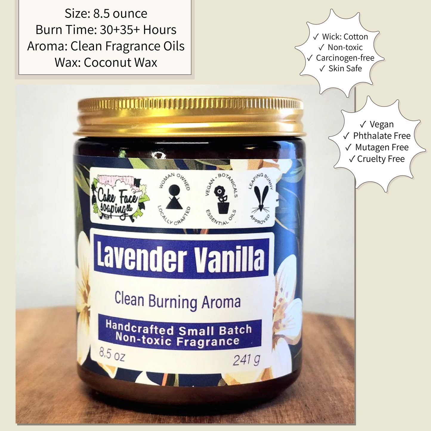 Lavender Vanilla Safe Fragrance Oil Coconut Wax 8.5 oz Candle