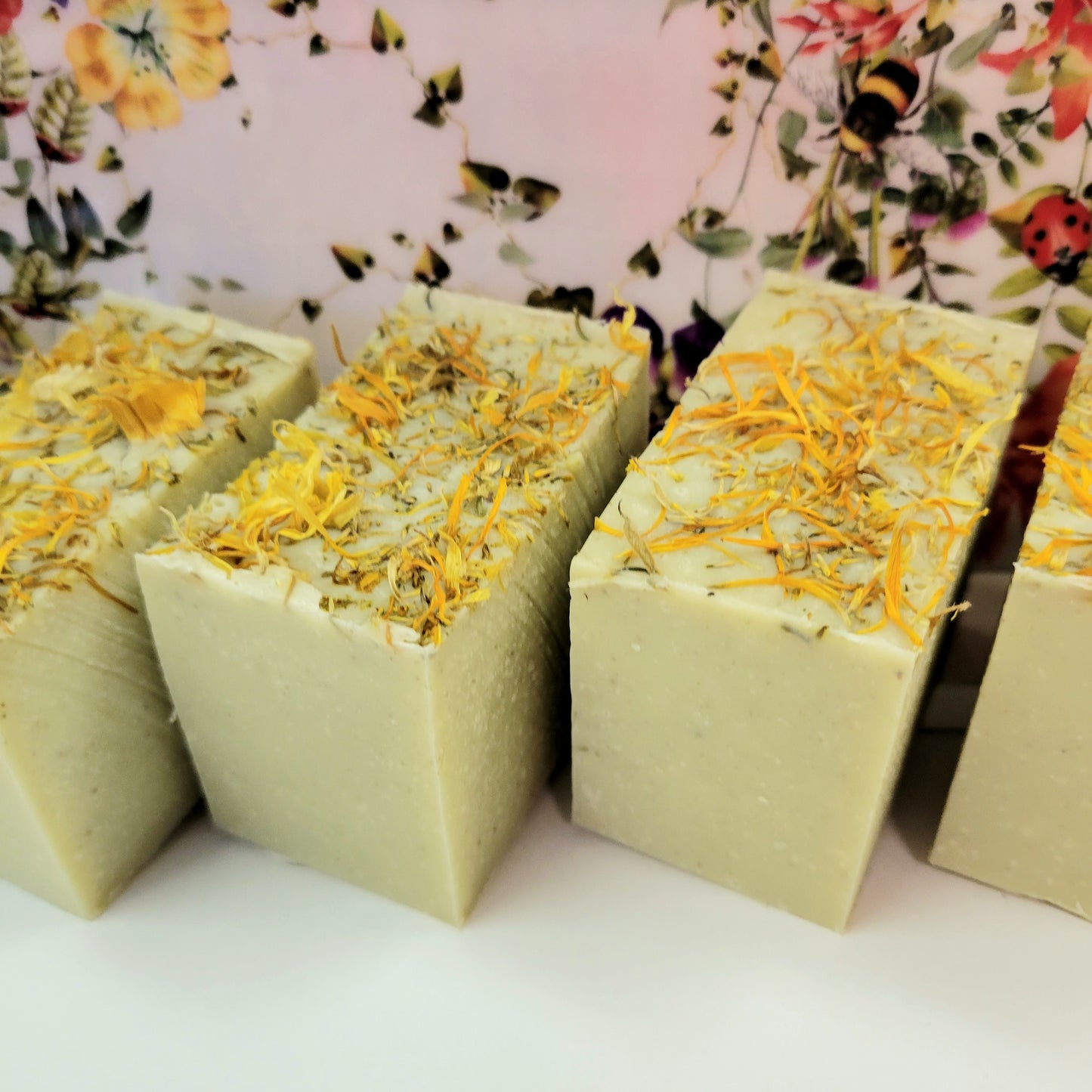 White Chamomile Citrus Soap topped with Calendula Flowers Luxury Soap Bar